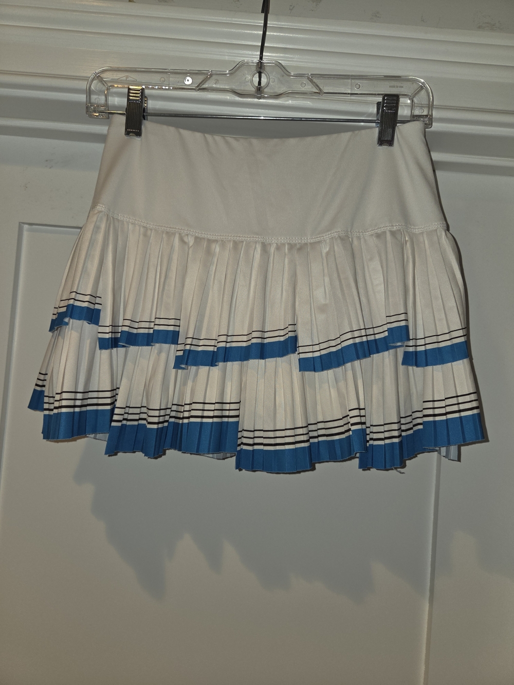 Lucky in Love White Pleated Mini Skirt with Blue Trim